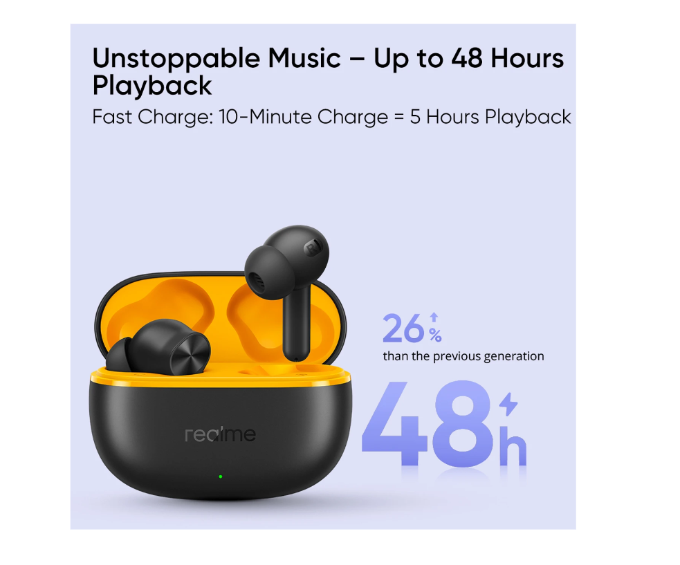 realme Buds T200 Lite with 12.4mm Driver, 48hrs Playback, AI ENC & Dual-Device Pairing Bluetooth Headset (Volt Black, True Wireless) 5