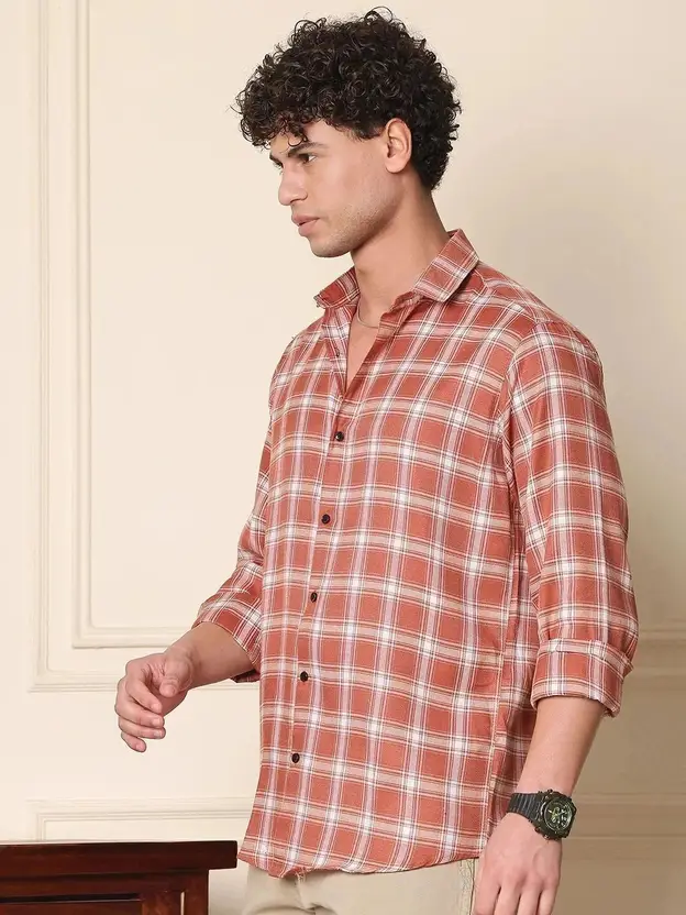 Men Red White Check Pattern shirt 2